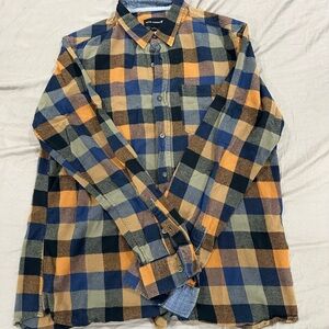 Ocean Current Men's Plaid Button-Down Shirt — Blue, Orange, Olive